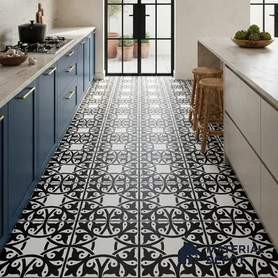 Moroccan Floor & Wall Tile TL 03344 Fresco Black 2 ft x 2 ft Carving Matte Finish Vitrified Tile - 9 mm | Please Expect a Slight Variation of Pattern | Suitable For Kitchen, Balcony, Dining Area