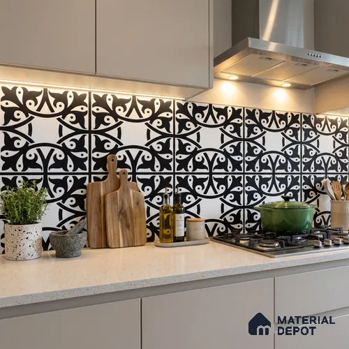 Moroccan Floor & Wall Tile TL 03344 Fresco Black 2 ft x 2 ft Carving Matte Finish Vitrified Tile - 9 mm | Please Expect a Slight Variation of Pattern | Suitable For Kitchen, Balcony, Dining Area