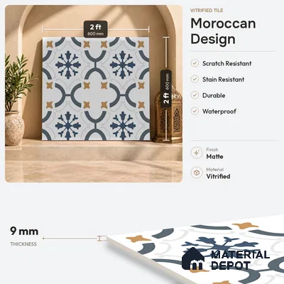 Moroccan Floor & Wall Tile TL 03346 Greek Vase 2 ft x 2 ft Carving Matte Finish Vitrified Tile - 9 mm | Suitable For Kitchen, Accent/Feature Wall, Dining Area
