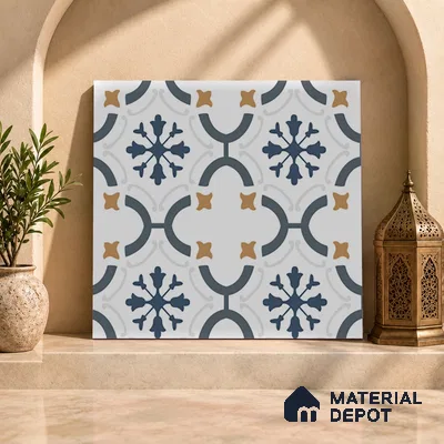 Moroccan Floor & Wall Tile TL 03346 Greek Vase 2 ft x 2 ft Carving Matte Finish Vitrified Tile - 9 mm | Suitable For Kitchen, Accent/Feature Wall, Dining Area