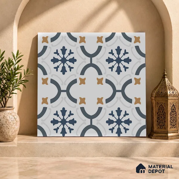 Moroccan Floor & Wall Tile TL 03346 Greek Vase 2 ft x 2 ft Carving Matte Finish Vitrified Tile - 9 mm | Suitable For Kitchen, Accent/Feature Wall, Dining Area