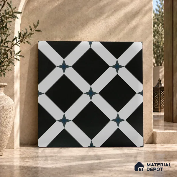Moroccan Floor & Wall Tile TL 03353 Mistero Monochrome 2 ft x 2 ft Carving Matte Finish Vitrified Tile - 9 mm | Suitable For Kitchen, Bathroom, Balcony | Please Expect a Slight Variation of Pattern
