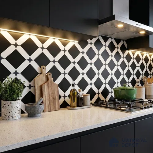 Moroccan Floor & Wall Tile TL 03353 Mistero Monochrome 2 ft x 2 ft Carving Matte Finish Vitrified Tile - 9 mm | Suitable For Kitchen, Bathroom, Balcony | Please Expect a Slight Variation of Pattern