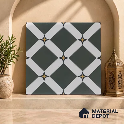 Moroccan Floor & Wall Tile TL 03354 Mistero Green 2 ft x 2 ft Carving Matte Finish Vitrified Tile - 9 mm | Suitable For Kitchen, Bathroom, Balcony | Please Expect a Slight Variation of Pattern