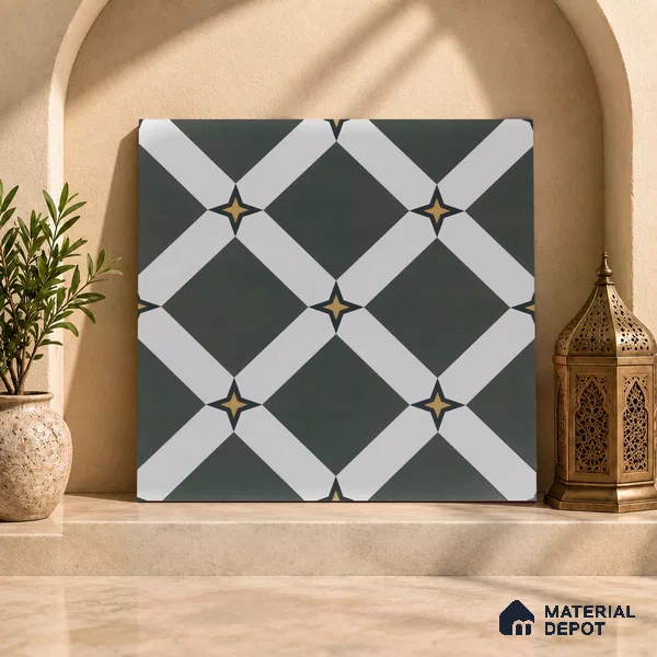 Moroccan Floor & Wall Tile TL 03354 Mistero Green 2 ft x 2 ft Carving Matte Finish Vitrified Tile - 9 mm | Suitable For Kitchen, Bathroom, Balcony | Please Expect a Slight Variation of Pattern