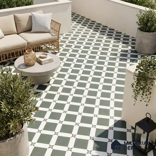 Moroccan Floor & Wall Tile TL 03354 Mistero Green 2 ft x 2 ft Carving Matte Finish Vitrified Tile - 9 mm | Suitable For Kitchen, Bathroom, Balcony | Please Expect a Slight Variation of Pattern
