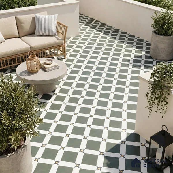 Moroccan Floor & Wall Tile TL 03354 Mistero Green 2 ft x 2 ft Carving Matte Finish Vitrified Tile - 9 mm | Suitable For Kitchen, Bathroom, Balcony | Please Expect a Slight Variation of Pattern