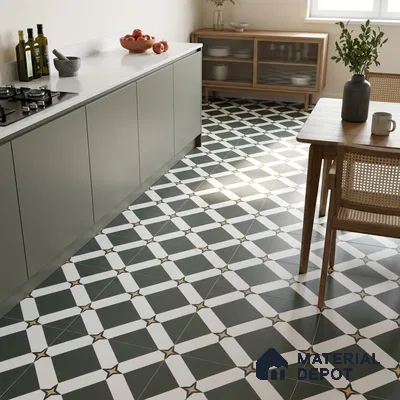 Moroccan Floor & Wall Tile TL 03354 Mistero Green 2 ft x 2 ft Carving Matte Finish Vitrified Tile - 9 mm | Suitable For Kitchen, Bathroom, Balcony | Please Expect a Slight Variation of Pattern