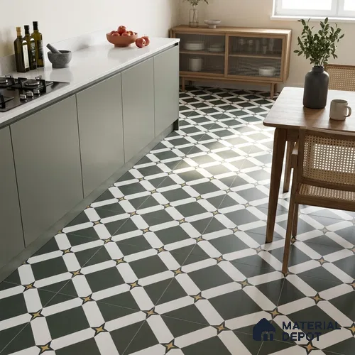 Moroccan Floor & Wall Tile TL 03354 Mistero Green 2 ft x 2 ft Carving Matte Finish Vitrified Tile - 9 mm | Suitable For Kitchen, Bathroom, Balcony | Please Expect a Slight Variation of Pattern | Image 08