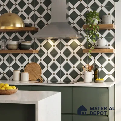 Moroccan Floor & Wall Tile TL 03354 Mistero Green 2 ft x 2 ft Carving Matte Finish Vitrified Tile - 9 mm | Suitable For Kitchen, Bathroom, Balcony | Please Expect a Slight Variation of Pattern