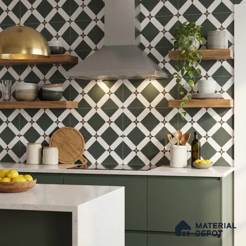 Moroccan Floor & Wall Tile TL 03354 Mistero Green 2 ft x 2 ft Carving Matte Finish Vitrified Tile - 9 mm | Suitable For Kitchen, Bathroom, Balcony | Please Expect a Slight Variation of Pattern