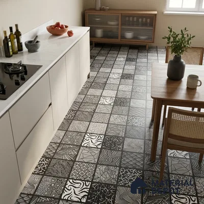 Moroccan Floor & Wall Tile TL 03355 Monarch Black 2 ft x 2 ft Carving Matte Finish Vitrified Tile - 9 mm (3 Random Design) | Suitable For Kitchen, Accent/Feature Wall, Dining Area | Please Expect a Slight Variation of Pattern