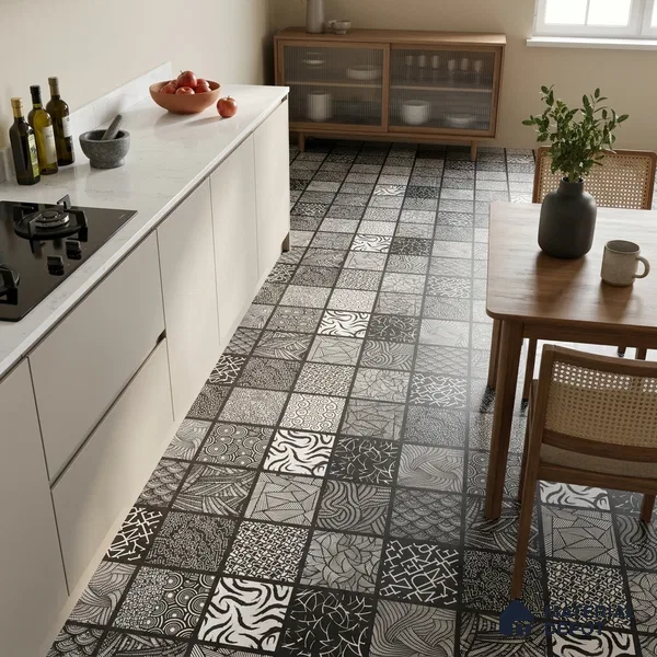 Moroccan Floor & Wall Tile TL 03355 Monarch Black 2 ft x 2 ft Carving Matte Finish Vitrified Tile - 9 mm (3 Random Design) | Suitable For Kitchen, Accent/Feature Wall, Dining Area | Please Expect a Slight Variation of Pattern