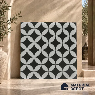 Moroccan Floor & Wall Tile TL 03367 Zenith Monochrome 2 ft x 2 ft Carving Matte Finish Vitrified Tile - 9 mm | Suitable For Kitchen, Bathroom, Dining Area | Please Expect a Slight Variation of Pattern