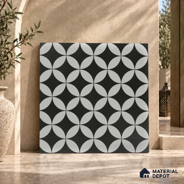 Moroccan Floor & Wall Tile TL 03367 Zenith Monochrome 2 ft x 2 ft Carving Matte Finish Vitrified Tile - 9 mm | Suitable For Kitchen, Bathroom, Dining Area | Please Expect a Slight Variation of Pattern