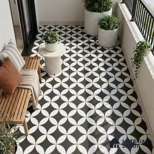 Moroccan Floor & Wall Tile TL 03367 Zenith Monochrome 2 ft x 2 ft Carving Matte Finish Vitrified Tile - 9 mm | Suitable For Kitchen, Bathroom, Dining Area | Please Expect a Slight Variation of Pattern