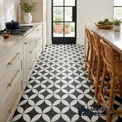 Moroccan Floor & Wall Tile TL 03367 Zenith Monochrome 2 ft x 2 ft Carving Matte Finish Vitrified Tile - 9 mm | Suitable For Kitchen, Bathroom, Dining Area | Please Expect a Slight Variation of Pattern