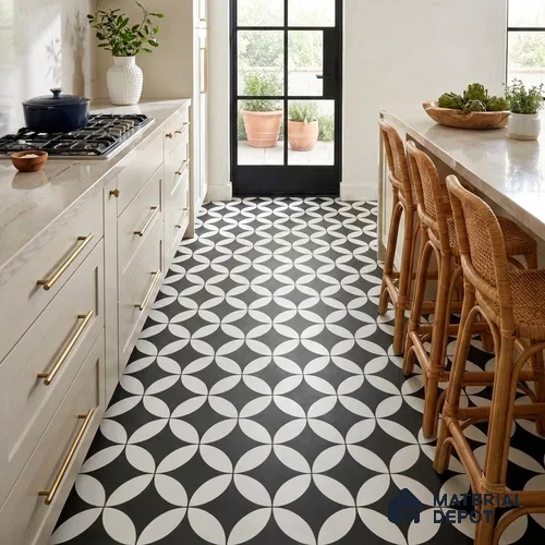 Moroccan Floor & Wall Tile TL 03367 Zenith Monochrome 2 ft x 2 ft Carving Matte Finish Vitrified Tile - 9 mm | Suitable For Kitchen, Bathroom, Dining Area | Please Expect a Slight Variation of Pattern