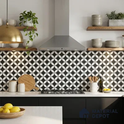 Moroccan Floor & Wall Tile TL 03367 Zenith Monochrome 2 ft x 2 ft Carving Matte Finish Vitrified Tile - 9 mm | Suitable For Kitchen, Bathroom, Dining Area | Please Expect a Slight Variation of Pattern