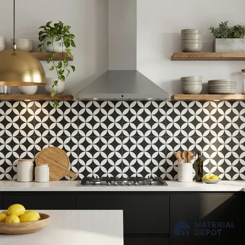 Moroccan Floor & Wall Tile TL 03367 Zenith Monochrome 2 ft x 2 ft Carving Matte Finish Vitrified Tile - 9 mm | Suitable For Kitchen, Bathroom, Dining Area | Please Expect a Slight Variation of Pattern
