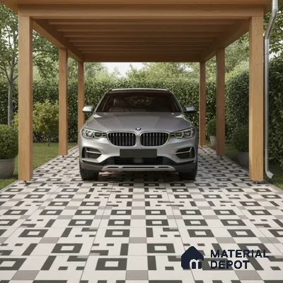 Parking Floor Tile TL 03385 G Tetris Grey 16 x 16 inch Matte Finish Anti Slip Vitrified Tile - 12 mm | Pattern Alignment May Vary | 2-3 mm Spacer is Mandatory (Sample)