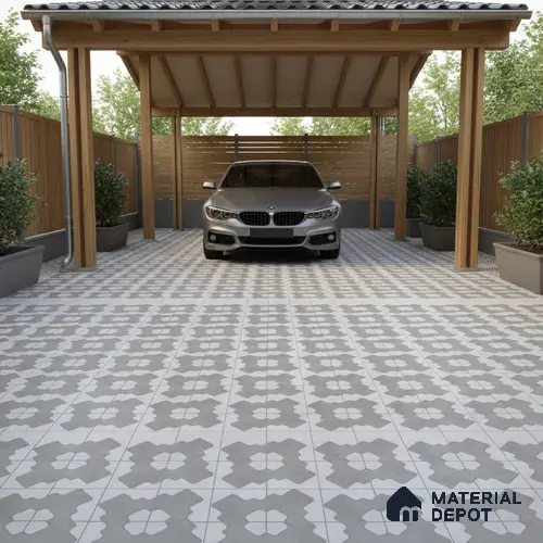 Parking Floor Tile TL 03387 B Puzzle Beige 16 x 16 inch Matte Finish Anti Slip Vitrified Tile - 12 mm | Pattern Alignment May Vary | 2-3 mm Spacer is Mandatory