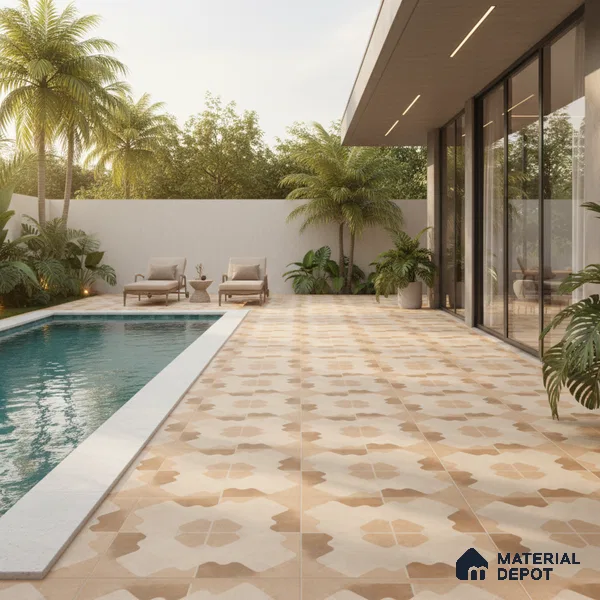 TL 03387 D Puzzle Caramel 400 x 400 mm Matte Finish Anti Slip Vitrified Parking Floor Tile - 12 mm | Pattern Alignment May Vary | 2-3 mm Spacer is Mandatory