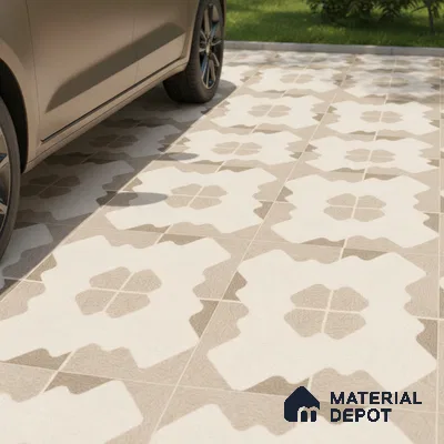 TL 03387 H Puzzle Ivory 400 x 400 mm Matte Finish Anti Slip Vitrified Parking Floor Tile - 12 mm | Pattern Alignment May Vary | 2-3 mm Spacer is Mandatory (Sample)