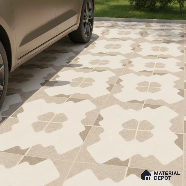 TL 03387 H Puzzle Ivory 400 x 400 mm Matte Finish Anti Slip Vitrified Parking Floor Tile - 12 mm | Pattern Alignment May Vary | 2-3 mm Spacer is Mandatory (Sample)