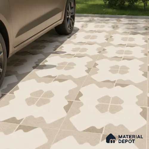 TL 03387 H Puzzle Ivory 400 x 400 mm Matte Finish Anti Slip Vitrified Parking Floor Tile - 12 mm | Pattern Alignment May Vary | 2-3 mm Spacer is Mandatory