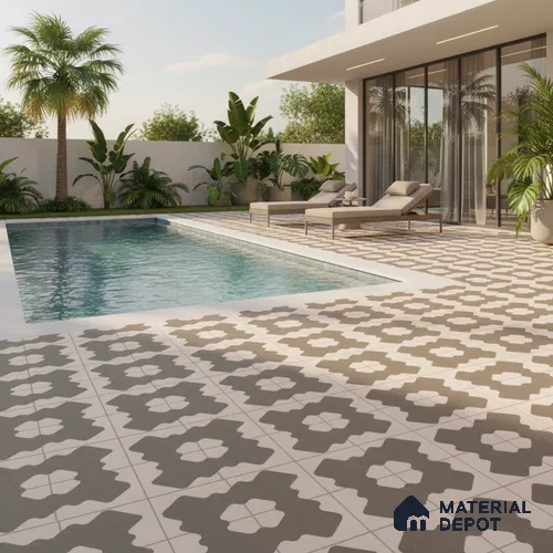 TL 03387 J Puzzle Seafoom 400 x 400 mm Matte Finish Anti Slip Vitrified Parking Floor Tile - 12 mm | Pattern Alignment May Vary | 2-3 mm Spacer is Mandatory