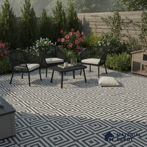 TL 03390 F Crossword Black 400 x 400 mm Matte Finish Anti Slip Vitrified Parking Floor Tile - 12 mm | Pattern Alignment May Vary | 2-3 mm Spacer is Mandatory
