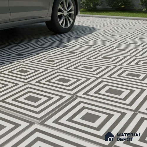 TL 03390 F Crossword Black 400 x 400 mm Matte Finish Anti Slip Vitrified Parking Floor Tile - 12 mm | Pattern Alignment May Vary | 2-3 mm Spacer is Mandatory