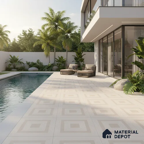 TL 03391 E Engrave Crema 400 x 400 mm Matte Finish Anti Slip Vitrified Parking Floor Tile - 12 mm | Pattern Alignment May Vary | 2-3 mm Spacer is Mandatory