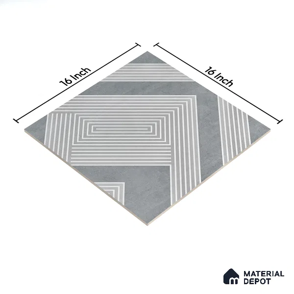 Parking Floor Tile TL 03391 F Engrave Grey 16 x 16 inch Anti Slip Matte Finish Heavy Duty Vitrified Tile - 12 mm | Suitable For Garage, Driveway, Terrace | Pattern Alignment May Vary | 2-3 mm Spacer is Mandatory