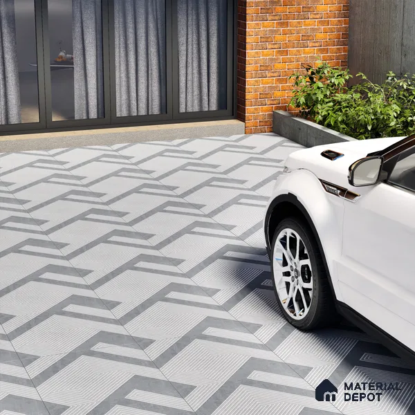 Parking Floor Tile TL 03391 F Engrave Grey 16 x 16 inch Anti Slip Matte Finish Heavy Duty Vitrified Tile - 12 mm | Suitable For Garage, Driveway, Terrace | Pattern Alignment May Vary | 2-3 mm Spacer is Mandatory