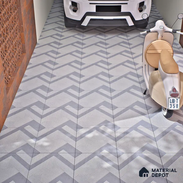 Parking Floor Tile TL 03391 F Engrave Grey 16 x 16 inch Anti Slip Matte Finish Heavy Duty Vitrified Tile - 12 mm | Suitable For Garage, Driveway, Terrace | Pattern Alignment May Vary | 2-3 mm Spacer is Mandatory