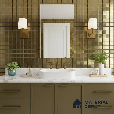 Mosaic Wall Tile TL 03491 Metal Gold 300x300 mm (15x15 mm) Matte Finish Porcelain Tile - 8 mm (Sample)