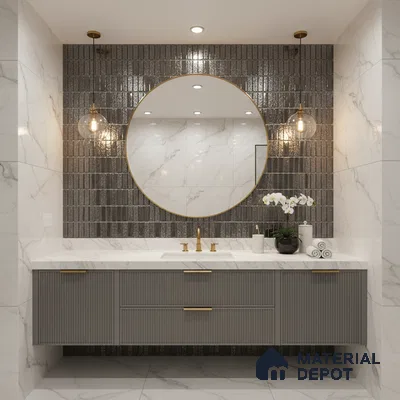 Mosaic Wall Tile TL 03502 Silver Glossy & Silver Tex 300x304 mm (15x48 mm) Glossy Finish Porcelain Tile - 8 mm (Sample)