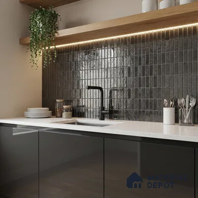 Mosaic Wall Tile TL 03502 Silver Glossy & Silver Tex 300x304 mm (15x48 mm) Glossy Finish Porcelain Tile - 8 mm (Sample)