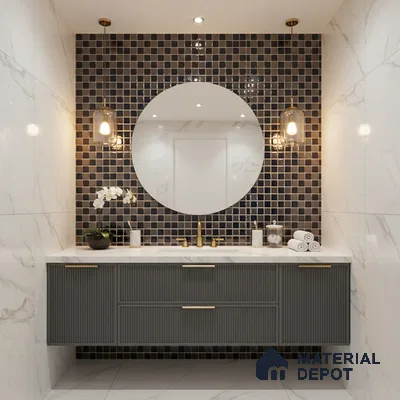 Mosaic Wall Tile TL 03503 Silver & Blue 300x300 mm (15x15 mm) Glossy Finish Porcelain Tile - 6 mm (Sample)