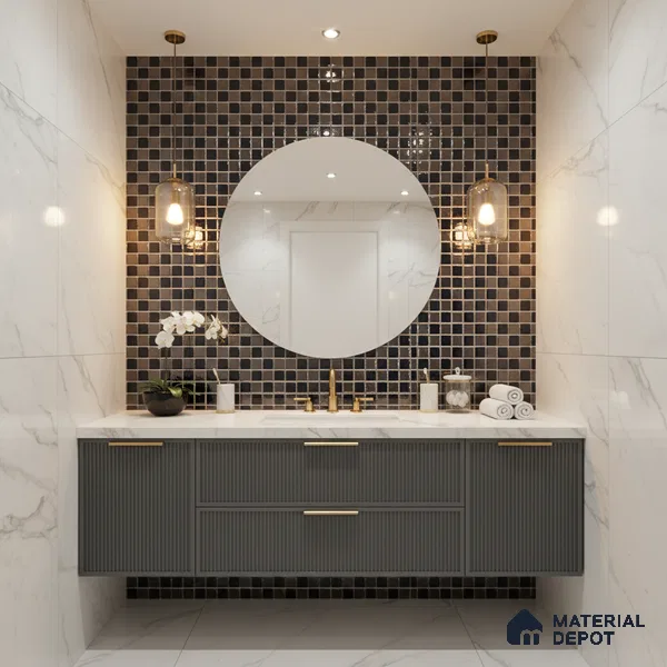 Mosaic Wall Tile TL 03503 Silver & Blue 300x300 mm (15x15 mm) Glossy Finish Porcelain Tile - 6 mm (Sample)