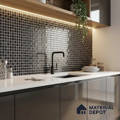 Mosaic Wall Tile TL 03503 Silver & Blue 300x300 mm (15x15 mm) Glossy Finish Porcelain Tile - 6 mm (Sample)