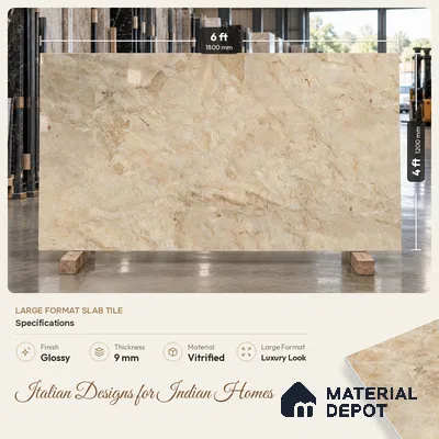 TL 03538 Brown Glossy Finish 6 ft x 4 ft Glazed Vitrified Floor Tile - 9 mm | Adhesive and Spacers Must be Used During Installation