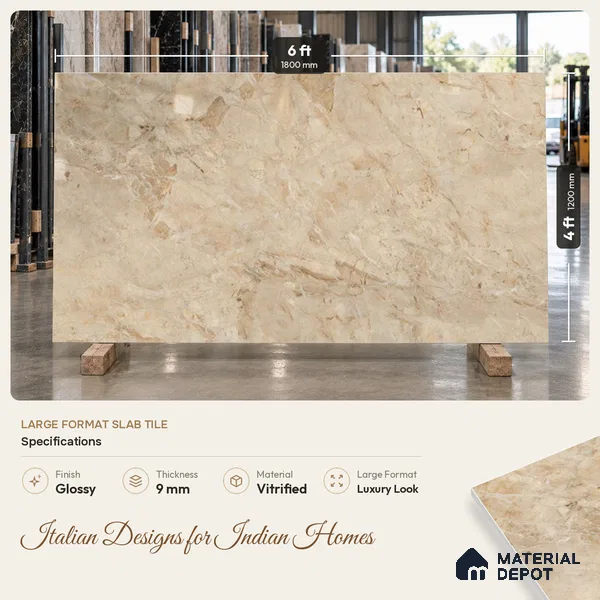 TL 03538 Brown Glossy Finish 6 ft x 4 ft Glazed Vitrified Floor Tile - 9 mm | Adhesive and Spacers Must be Used During Installation