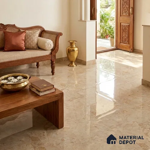 Marble Breccia Oniciata Wall & Floor Tile TL 03538 Sand Beige 6 ft x 4 ft Glossy Finish Vitrified Tile - 9 mm | Suitable For Living Room, Bedroom, Bathroom | Adhesive and Spacers Must be Used During Installation