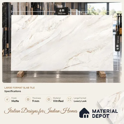 Marble Calacatta Wall & Floor Tile TL 03542 Warm White 6 ft x 4 ft Matte Finish Vitrified Tile - 9 mm | 3 Random Designs | Suitable For Living Room, Bedroom, Dining Area | Adhesive and Spacers Must be Used During Installation
