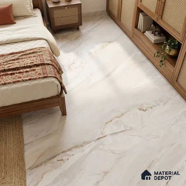 Marble Calacatta Wall & Floor Tile TL 03542 Warm White 6 ft x 4 ft Matte Finish Vitrified Tile - 9 mm | 3 Random Designs | Suitable For Living Room, Bedroom, Dining Area | Adhesive and Spacers Must be Used During Installation