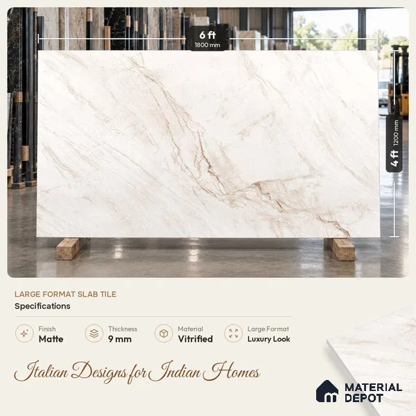 Marble Endless Wall & Floor Tile TL 03544 White 6 ft x 4 ft Matte Finish Vitrified Tile - 9 mm | 3 Random Designs | Suitable For Living Room, Bedroom, Dining Area | Adhesive and Spacers Must be Used During Installation