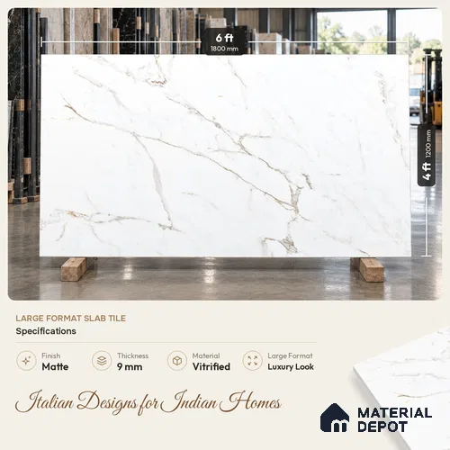 TL 03546 Satvario Nex Pearl 1800 x1200 mm Matte Finish Endless Glazed Vitrified Floor Tile - 9 mm (Random 3) | Adhesive and Spacers Must be Used During Installation